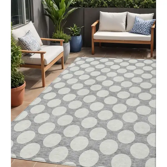 Gray And Silver Polka Dot Washable Indoor Outdoor Area Rug Photo 1