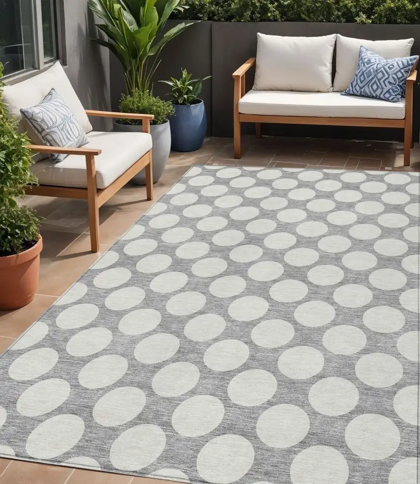Gray And Silver Polka Dot Washable Indoor Outdoor Area Rug Photo 1