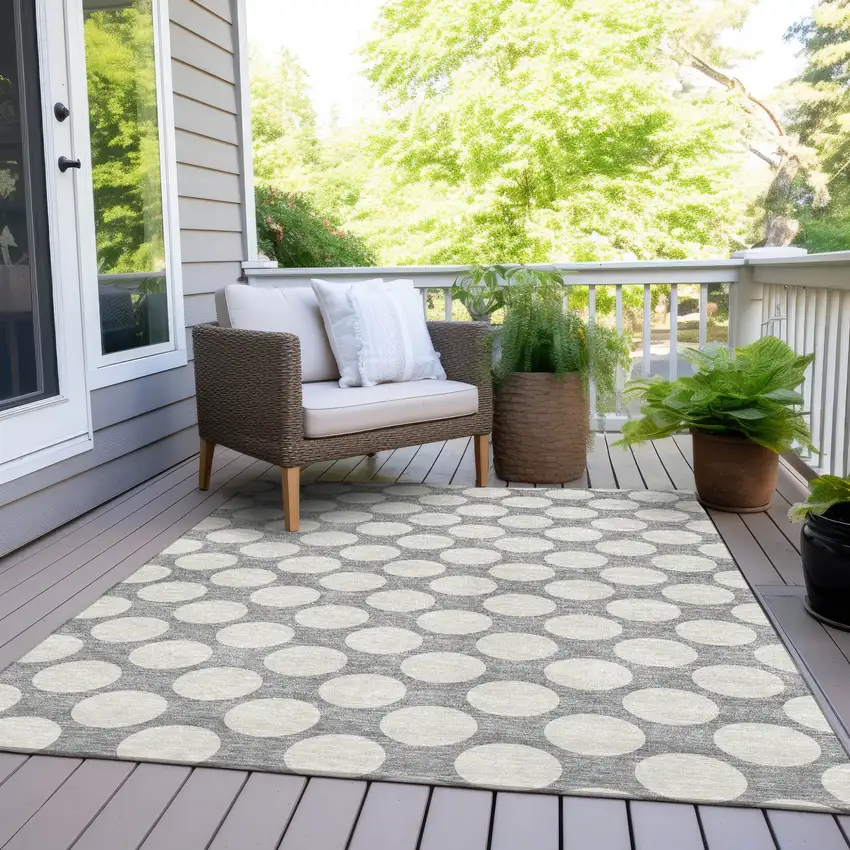 Gray And Silver Polka Dot Washable Indoor Outdoor Area Rug Photo 8