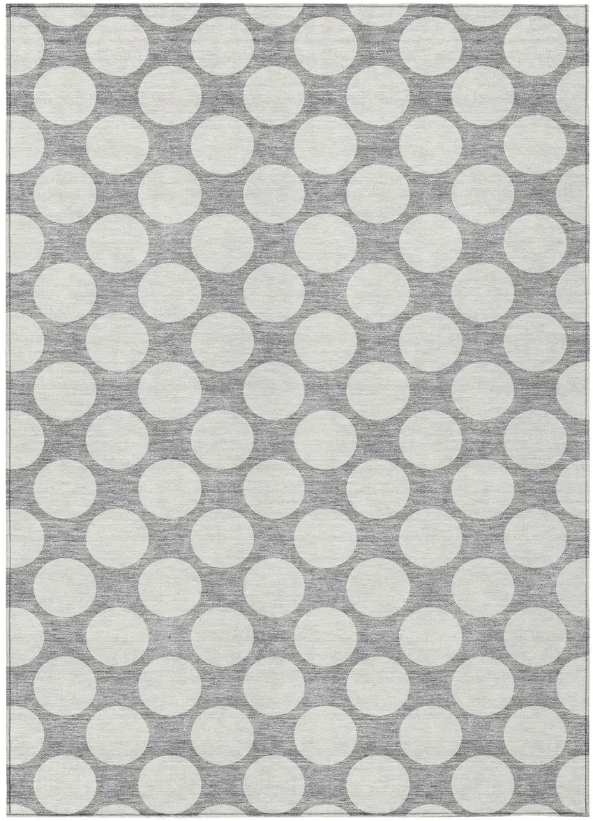 Gray And Silver Polka Dot Washable Indoor Outdoor Area Rug Photo 2