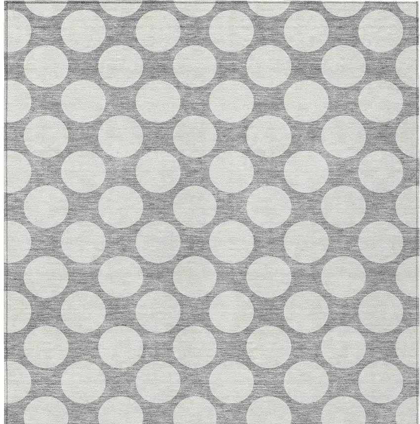Gray And Silver Polka Dot Washable Indoor Outdoor Area Rug Photo 6
