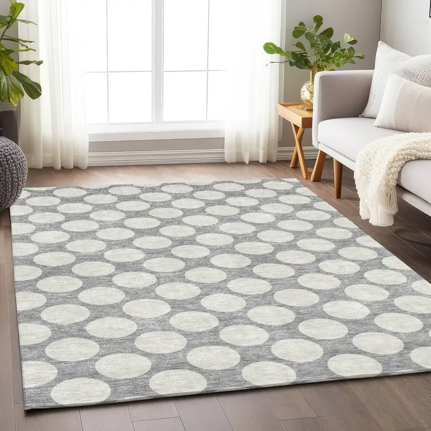Gray And Silver Polka Dot Washable Indoor Outdoor Area Rug Photo 9