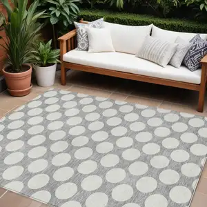 Photo of Gray And Silver Polka Dot Washable Indoor Outdoor Area Rug
