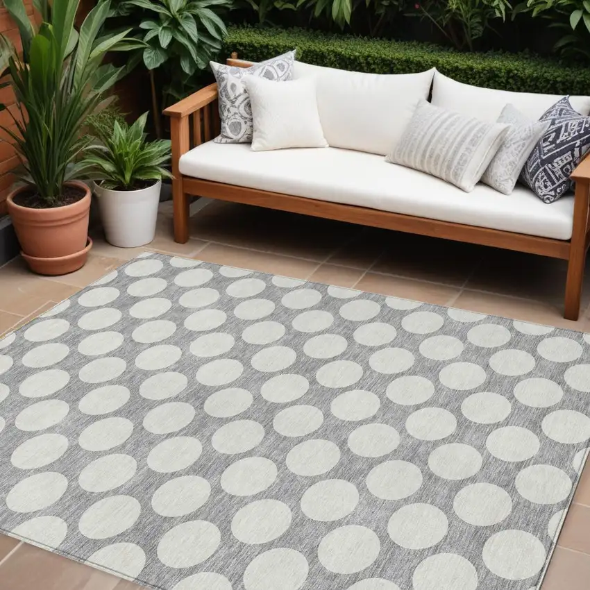 Gray And Silver Polka Dot Washable Indoor Outdoor Area Rug Photo 1
