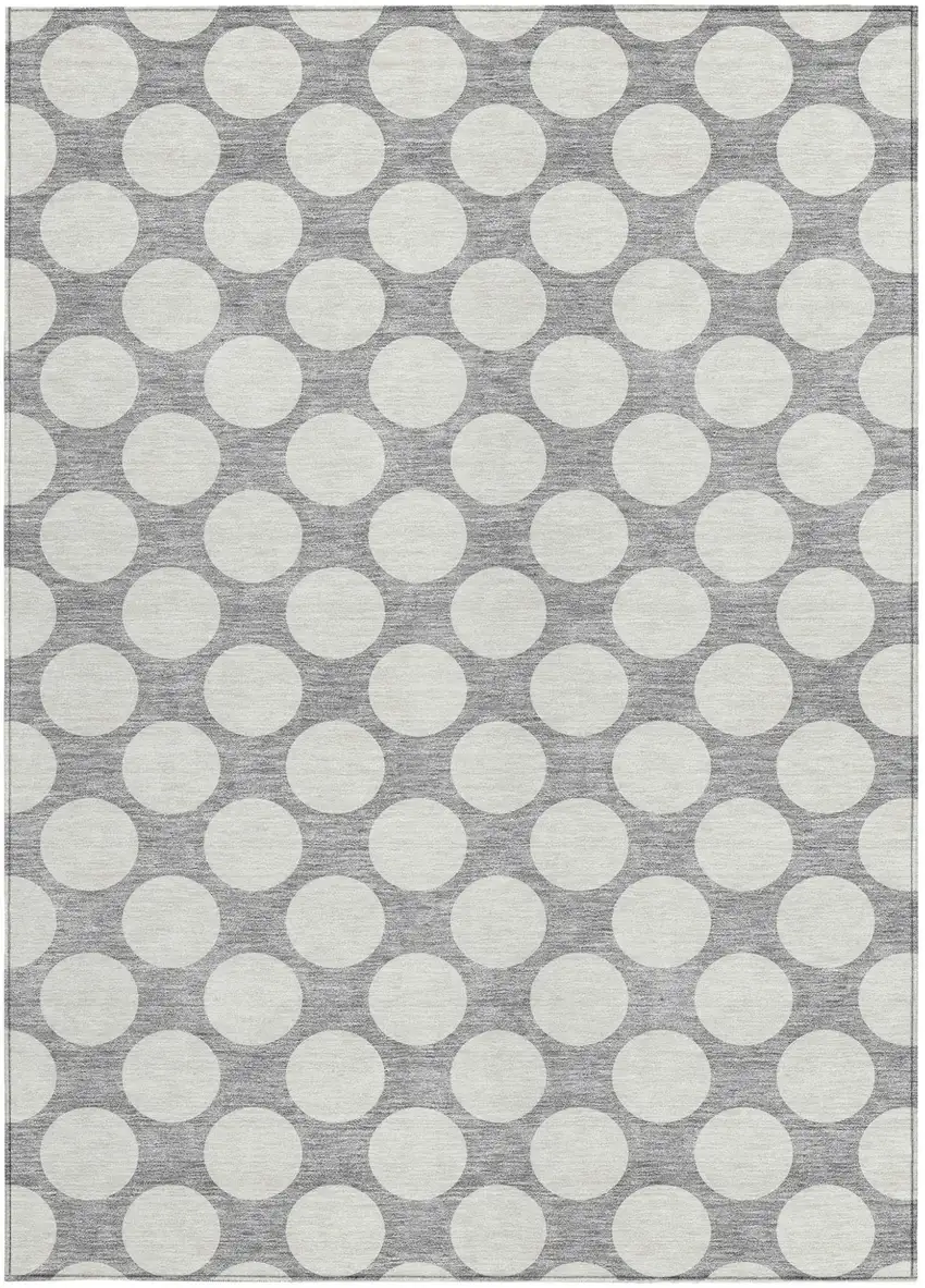 Gray And Silver Polka Dot Washable Indoor Outdoor Area Rug Photo 7