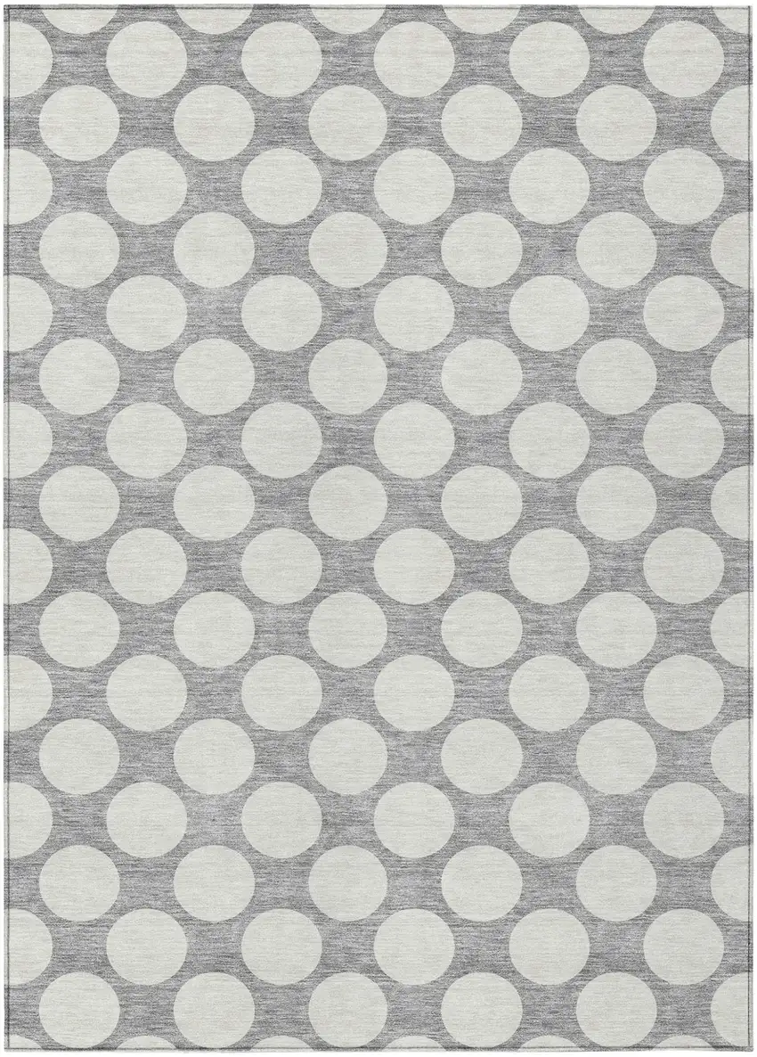 Gray And Silver Polka Dot Washable Indoor Outdoor Area Rug Photo 2