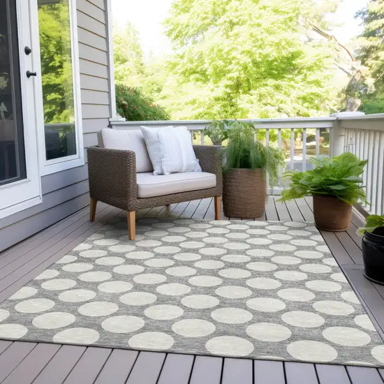 Gray And Silver Polka Dot Washable Indoor Outdoor Area Rug Photo 8