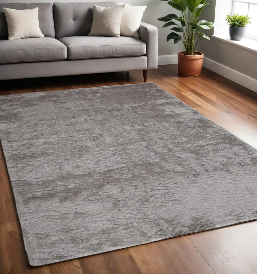 Gray And Silver Shag Handmade Area Rug Photo 1
