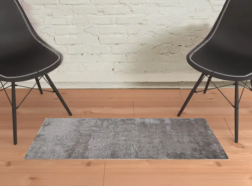 Gray And Silver Shag Tufted Handmade Area Rug Photo 2