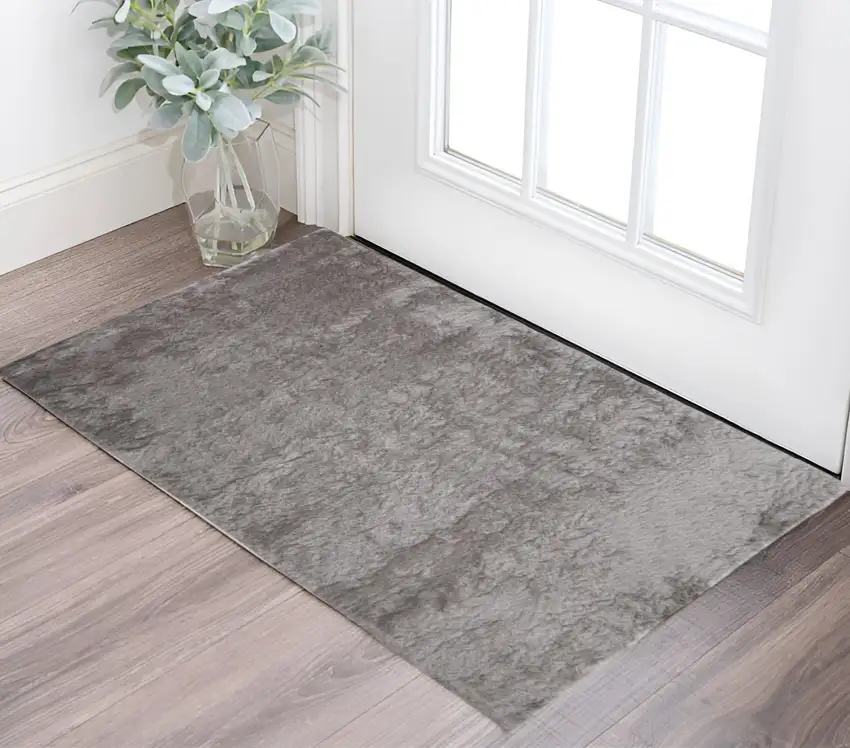 Gray And Silver Shag Tufted Handmade Area Rug Photo 1