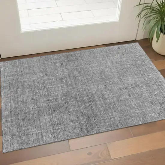 Gray And Silver Southwestern Washable Area Rug With UV Protection Photo 1