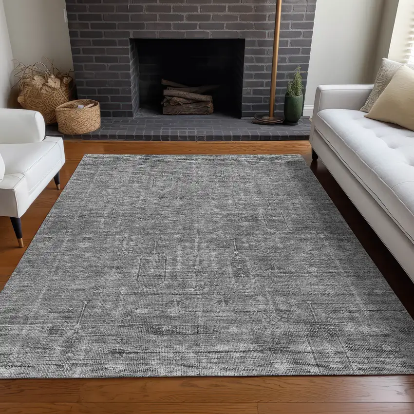Gray And Silver Southwestern Washable Area Rug With UV Protection Photo 5