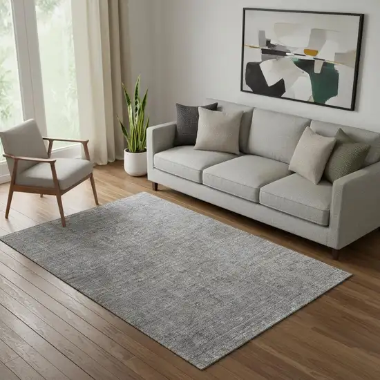 Gray And Silver Southwestern Washable Area Rug With UV Protection Photo 1