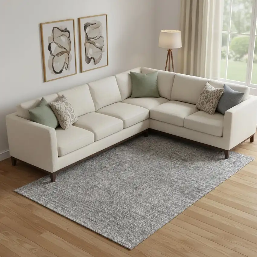 Gray And Silver Southwestern Washable Area Rug With UV Protection Photo 1