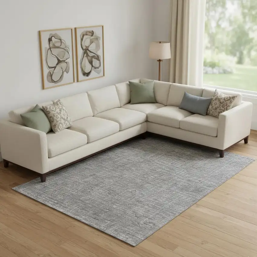 Gray And Silver Southwestern Washable Area Rug With UV Protection Photo 1