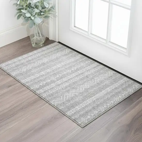 Gray And Silver Southwestern Washable Area Rug With UV Protection Photo 2
