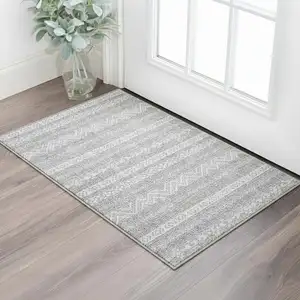 Photo of Gray And Silver Southwestern Washable Area Rug With UV Protection