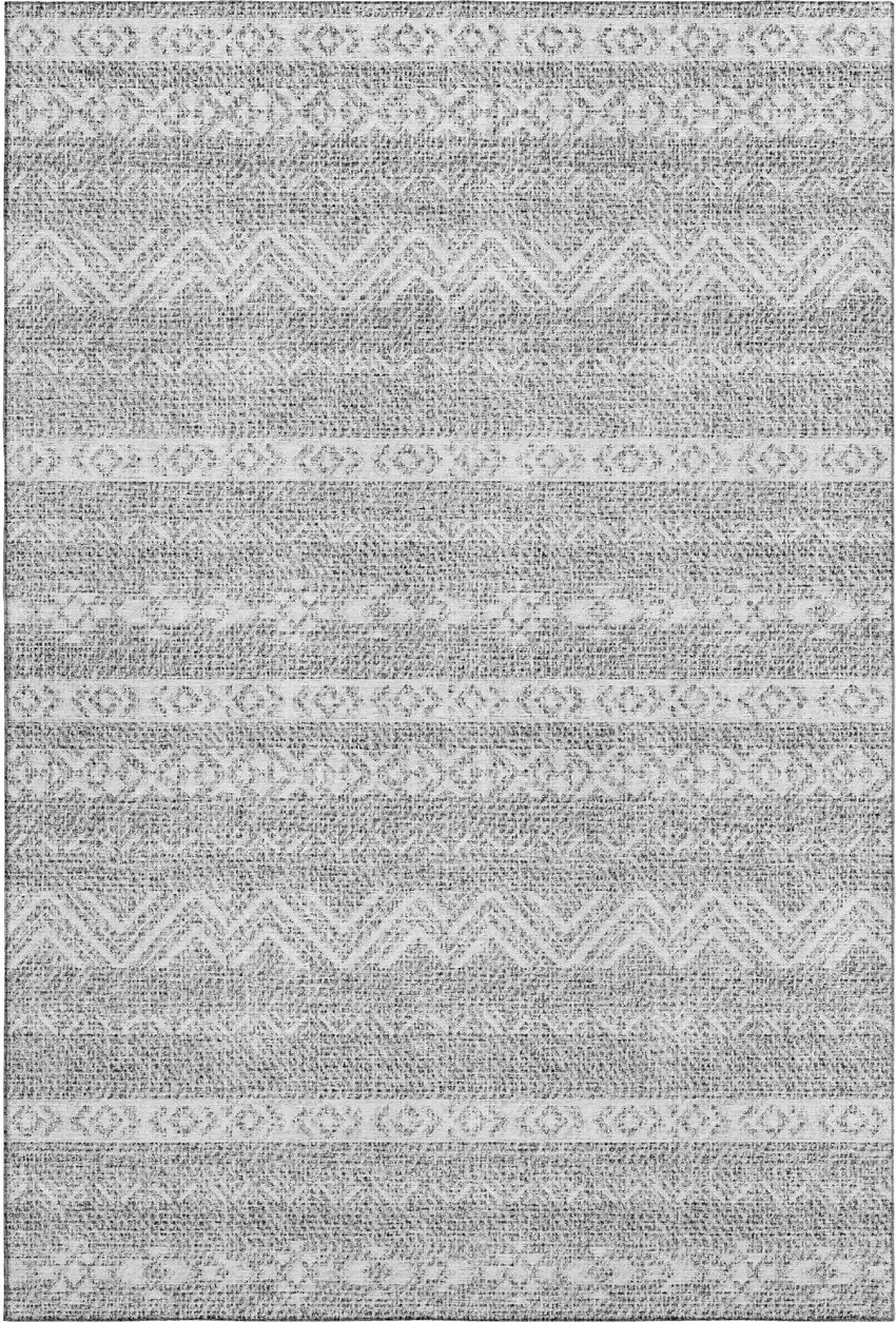 Gray And Silver Southwestern Washable Area Rug With UV Protection Photo 1
