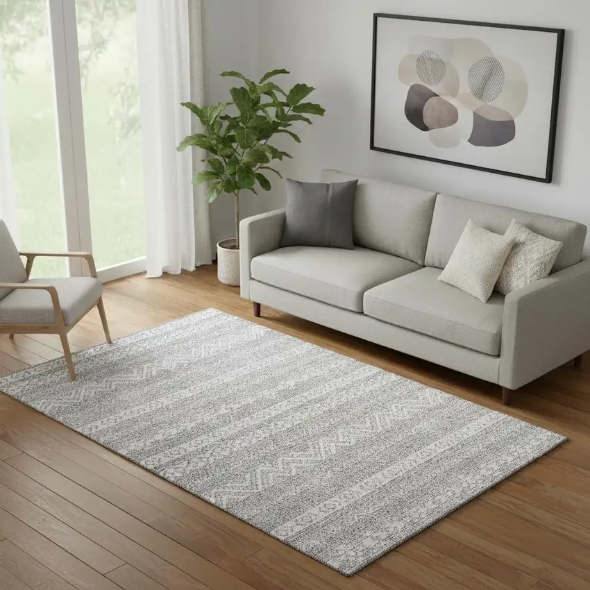 Gray And Silver Southwestern Washable Area Rug With UV Protection Photo 1