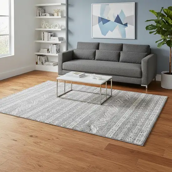 Gray And Silver Southwestern Washable Area Rug With UV Protection Photo 2