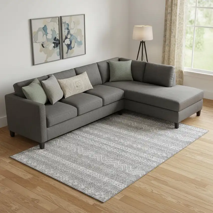 Gray And Silver Southwestern Washable Area Rug With UV Protection Photo 1