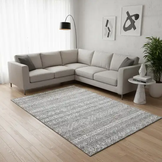 Gray And Silver Southwestern Washable Area Rug With UV Protection Photo 2