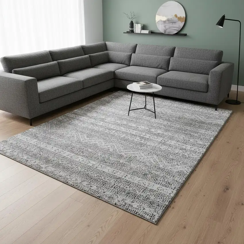 Gray And Silver Southwestern Washable Area Rug With UV Protection Photo 2