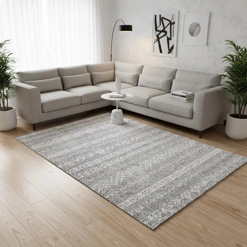 Gray And Silver Southwestern Washable Area Rug With UV Protection Photo 2