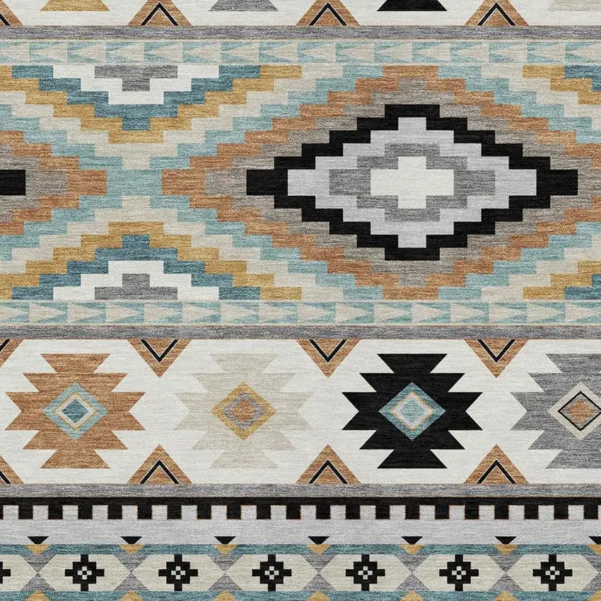 Gray And Silver Southwestern Washable Indoor Outdoor Area Rug Photo 2