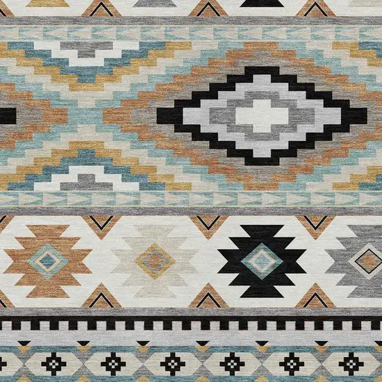 Gray And Silver Southwestern Washable Indoor Outdoor Area Rug Photo 2