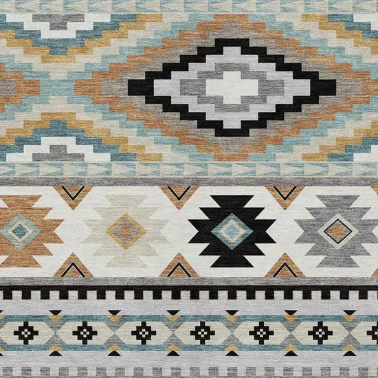 Gray And Silver Southwestern Washable Indoor Outdoor Area Rug Photo 2