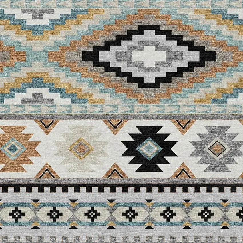 Gray And Silver Southwestern Washable Indoor Outdoor Area Rug Photo 2