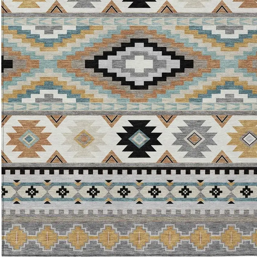 Gray And Silver Southwestern Washable Indoor Outdoor Area Rug Photo 3