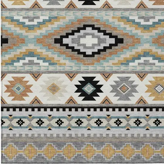 Gray And Silver Southwestern Washable Indoor Outdoor Area Rug Photo 3