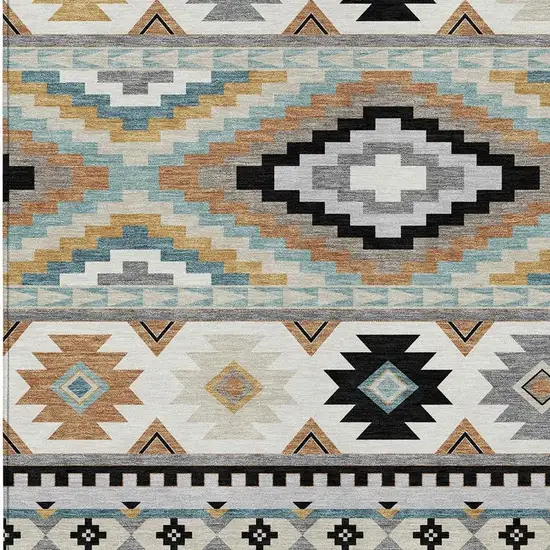 Gray And Silver Southwestern Washable Indoor Outdoor Area Rug Photo 2