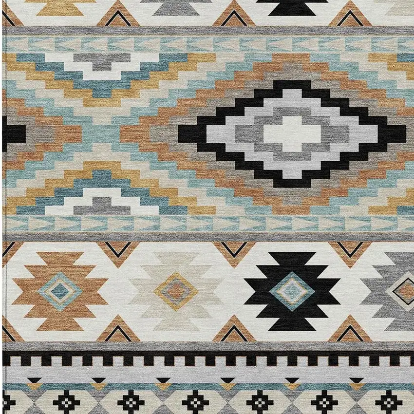 Gray And Silver Southwestern Washable Indoor Outdoor Area Rug Photo 2
