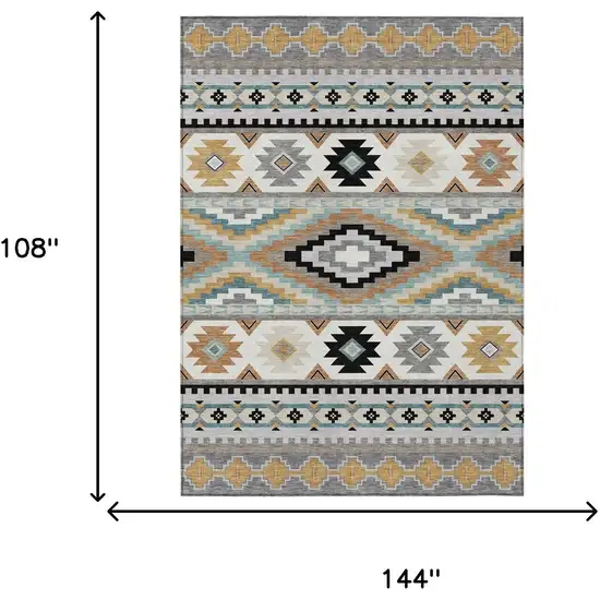 Gray And Silver Southwestern Washable Indoor Outdoor Area Rug Photo 6