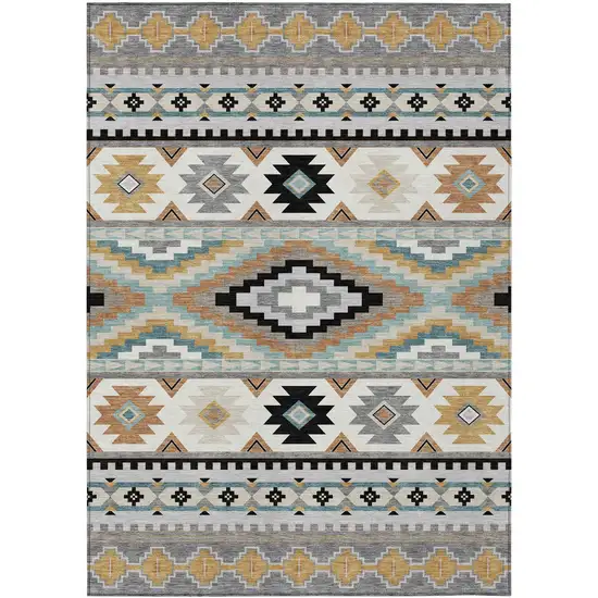 Gray And Silver Southwestern Washable Indoor Outdoor Area Rug Photo 1