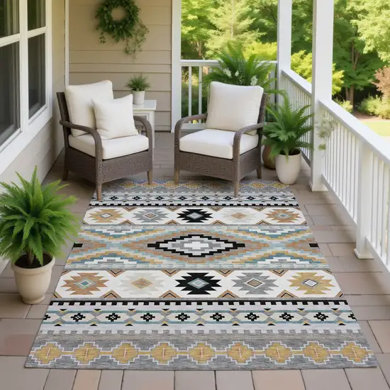 Gray And Silver Southwestern Washable Indoor Outdoor Area Rug Photo 7