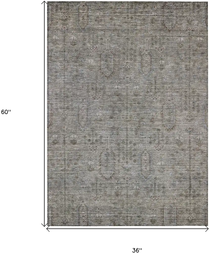 Gray And Silver Southwestern Washable Indoor Outdoor Area Rug Photo 7