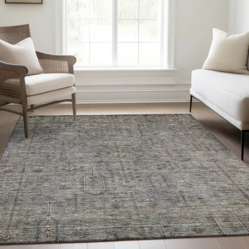 Gray And Silver Southwestern Washable Indoor Outdoor Area Rug Photo 8