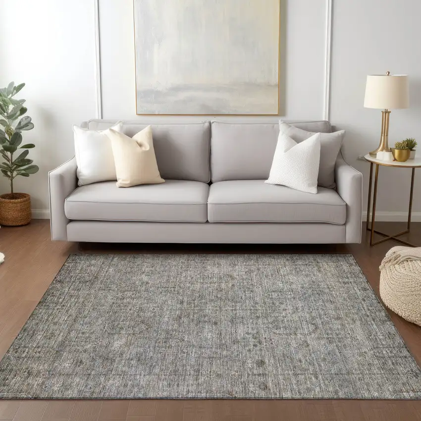 Gray And Silver Southwestern Washable Indoor Outdoor Area Rug Photo 9
