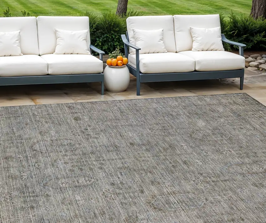 Gray And Silver Southwestern Washable Indoor Outdoor Area Rug Photo 1