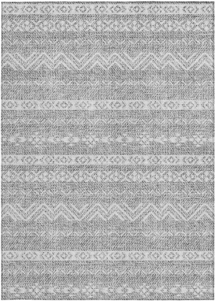 Gray And Silver Southwestern Washable Indoor Outdoor Area Rug Photo 5