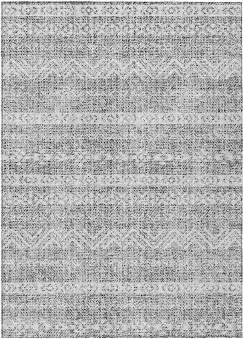 Gray And Silver Southwestern Washable Indoor Outdoor Area Rug Photo 2