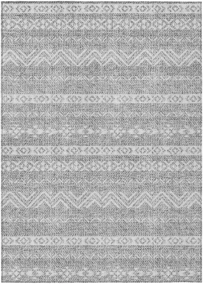 Gray And Silver Southwestern Washable Indoor Outdoor Area Rug Photo 2