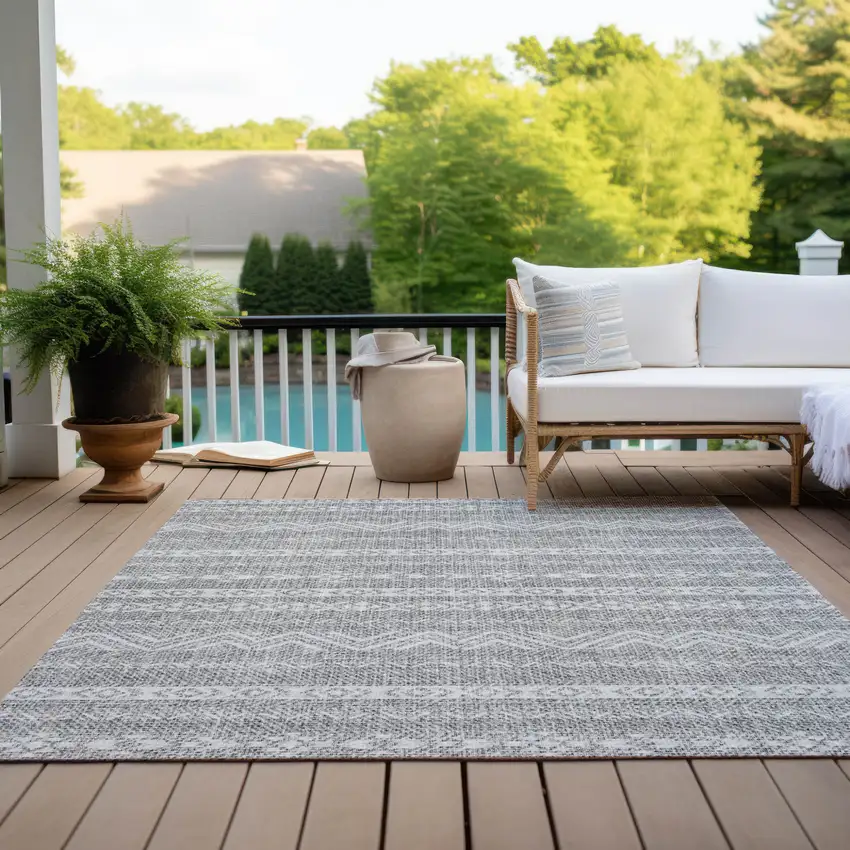 Gray And Silver Southwestern Washable Indoor Outdoor Area Rug Photo 9