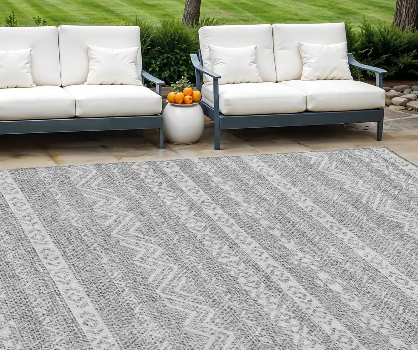 Gray And Silver Southwestern Washable Indoor Outdoor Area Rug Photo 1