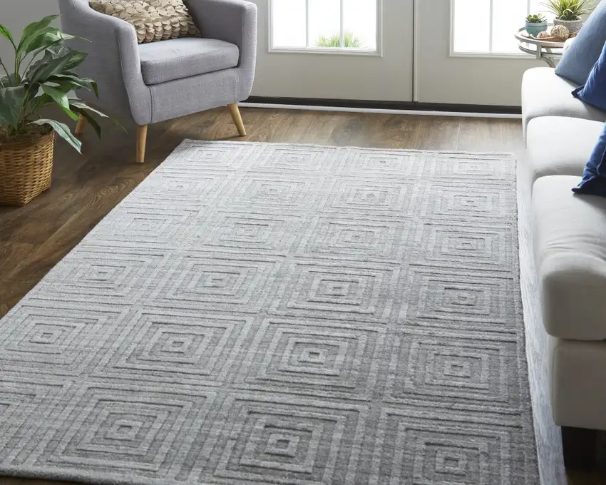 Gray And Silver Striped Hand Woven Area Rug Photo 7