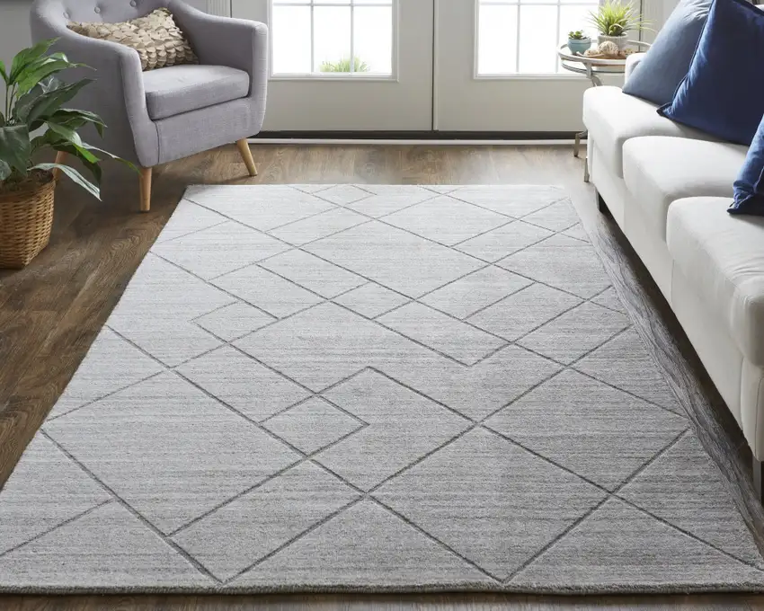 Gray And Silver Striped Hand Woven Area Rug Photo 9